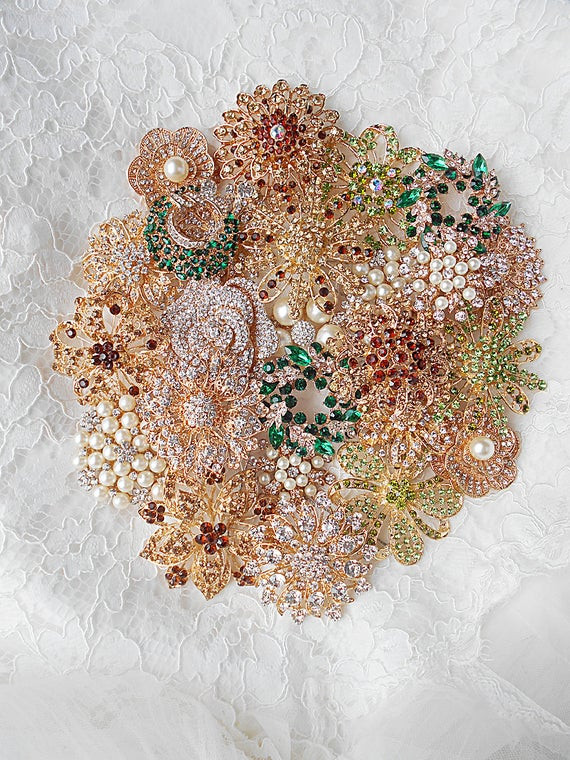 DIY Brooch Bouquet Kit
 DIY Gold Brooch Bouquet Kit 25 Brown Emerald Brooch by