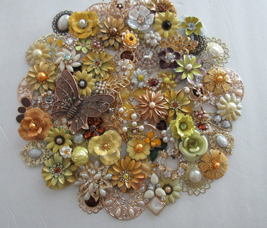 DIY Brooch Bouquet Kit
 DIY Wedding Brooch Bouquet Kit 65pc MELLOW YELLOW Vintage