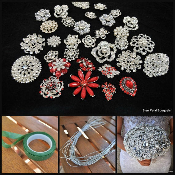 DIY Brooch Bouquet Kit
 DIY Brooch Bouquet RED Kit 75 Pieces LARGE by BluePetyl on