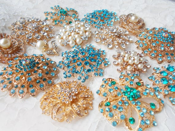 DIY Brooch Bouquet Kit
 DIY Teal Brooch Bouquet Kit 15 Brooch Broach Gold Brooch