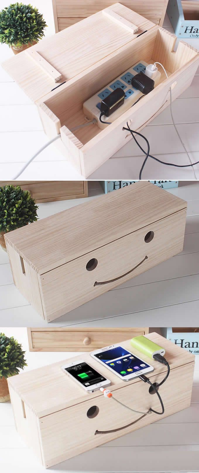 DIY Cable Management Box
 Wooden Cable Cord Organizer Box CableBox Cable Management