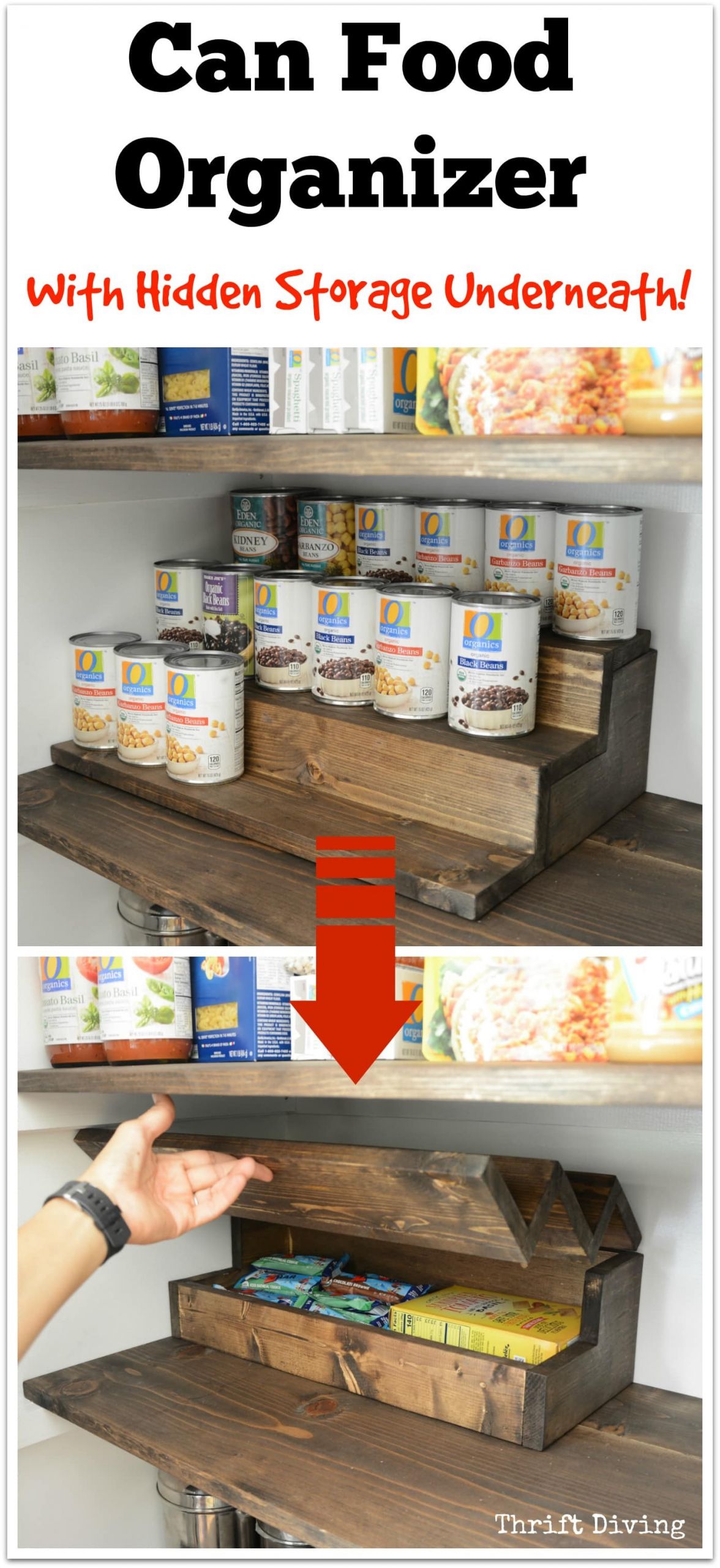 DIY Can Organizer For Pantry
 Pantry Makeover and Can Food Organizer With Hidden Storage