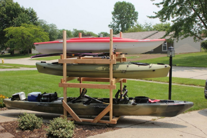 DIY Canoe Rack
 DIY Rolling Kayak Storage Rack 2x4s and caster wheels