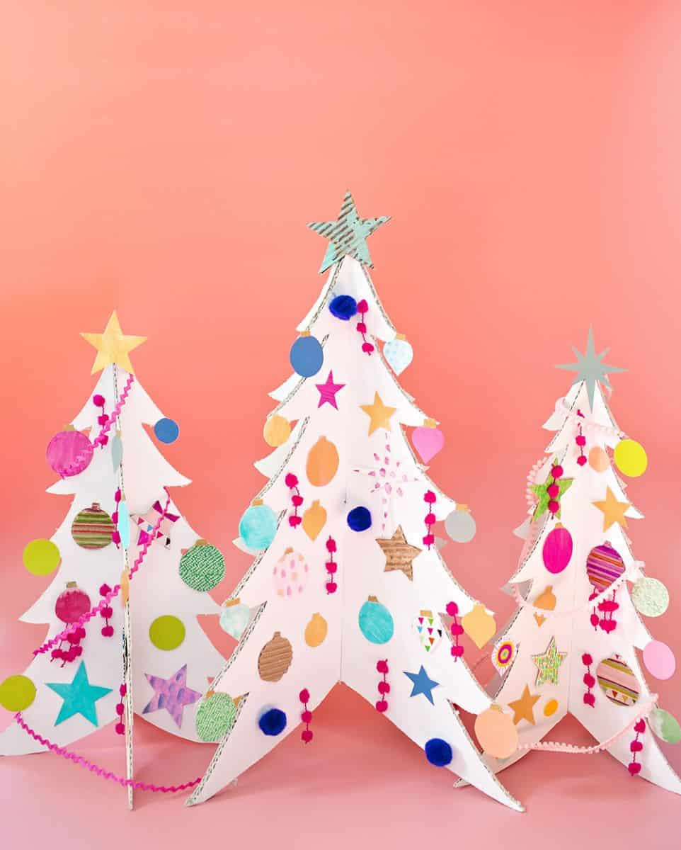 DIY Cardboard Christmas Tree
 COLORFUL CARDBOARD CHRISTMAS TREES AND DIY ORNAMENTS