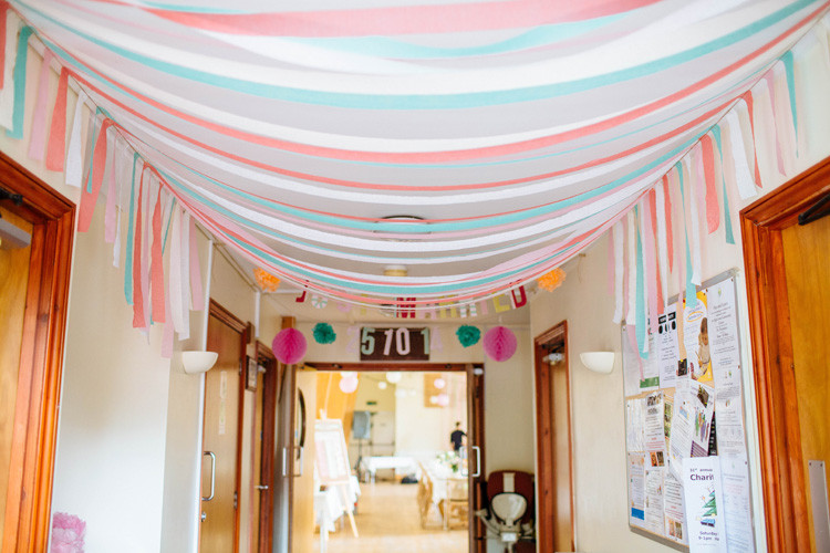 DIY Ceiling Decorations
 Pretty Pink Quirky DIY Village Hall Wedding