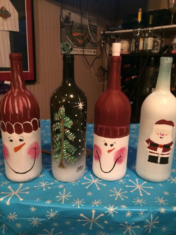 DIY Christmas Wine Bottles
 Painted wine bottles Wine bottle glasses and Diy