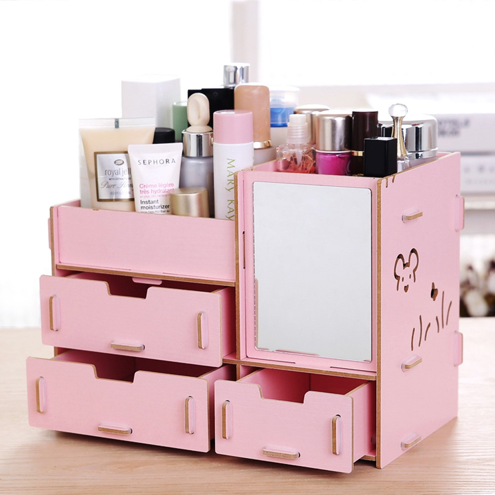 DIY Collapsible Wooden Box
 New Wood Makeup Organizer with Mirror Elegant Jewelry