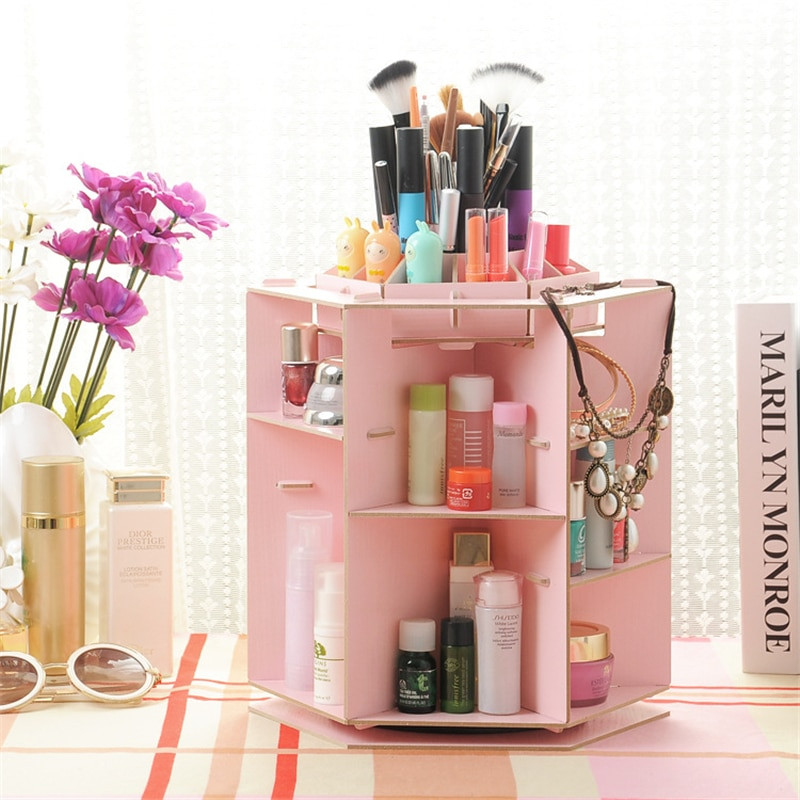 DIY Cosmetic Organizer
 DIY Rotating Cosmetic Storage Box Wood Board Candy Desktop