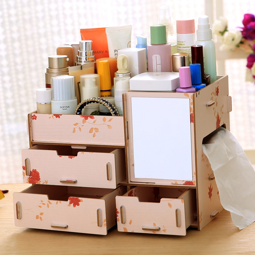 DIY Cosmetic Organizer
 DIY wood cosmetic organizer makeup storage box sundries