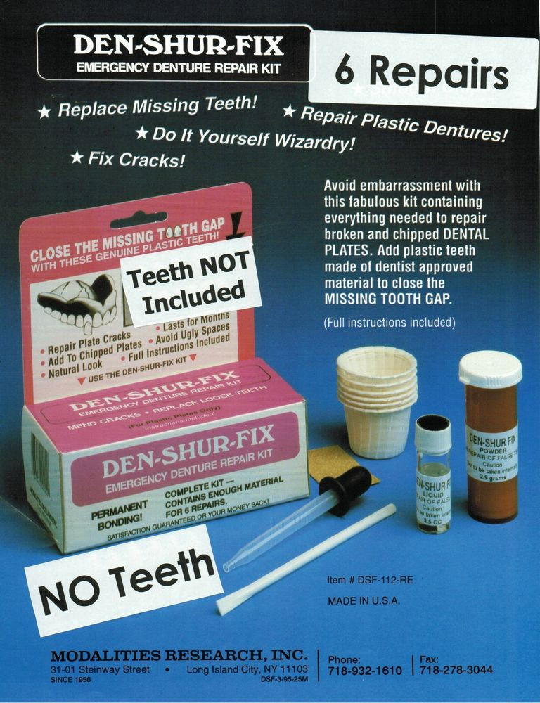 DIY Dentures Kit
 2 Two DEN SHUR FIX Emergency Denture 6 Repair Kits Teeth