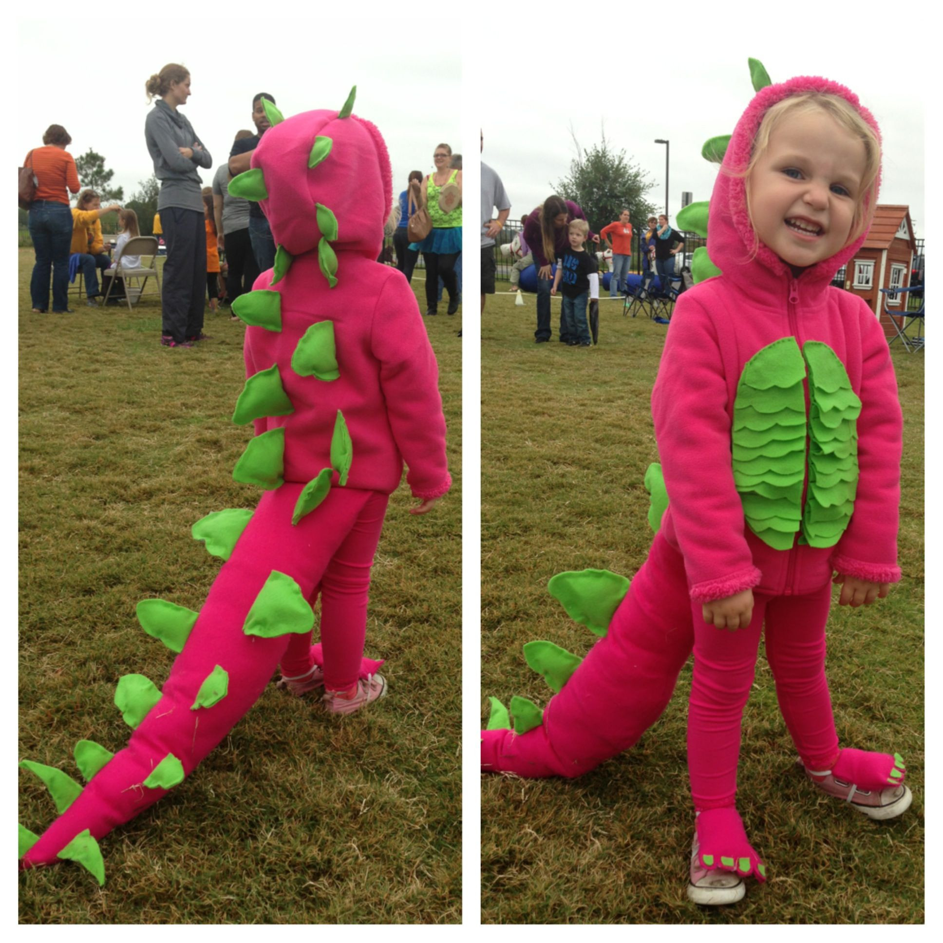 DIY Dinosaur Costume
 Pink DIY dinosaur costume Hoo and leggings from