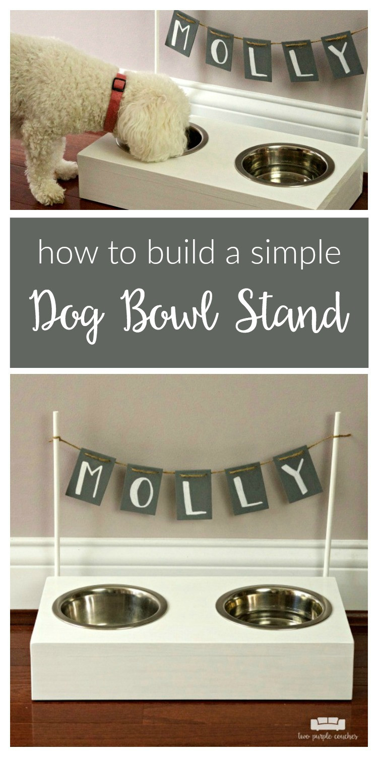 DIY Dog Food Bowl Stand
 DIY Dog Bowl Stand two purple couches