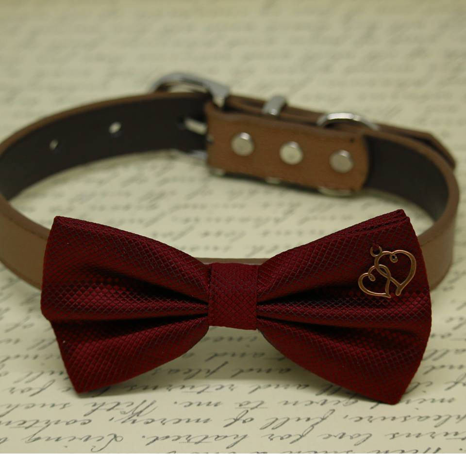 DIY Double Dog Tie Out
 Burgundy Dog Bow tie Collar Double Heart Pet wedding