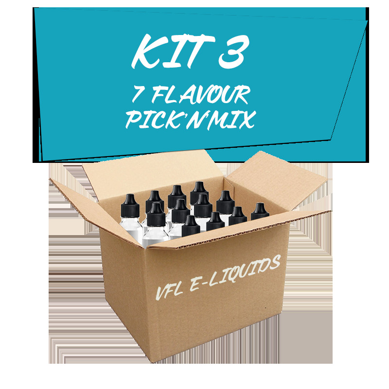 DIY E Liquid Mixing Kits
 DIY E Liquid Mixing Kit 3 – 7 Flavour Pick ‘n’ Mix