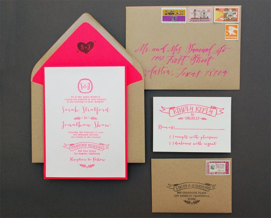 DIY Embossed Wedding Invitations
 Neon embossed handmade DIY Wedding invitations