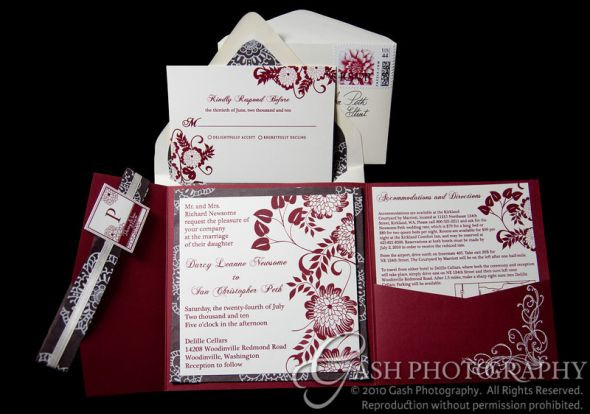 DIY Embossed Wedding Invitations
 Wine Dahlia Embossed DIY Pocketfold Invitations