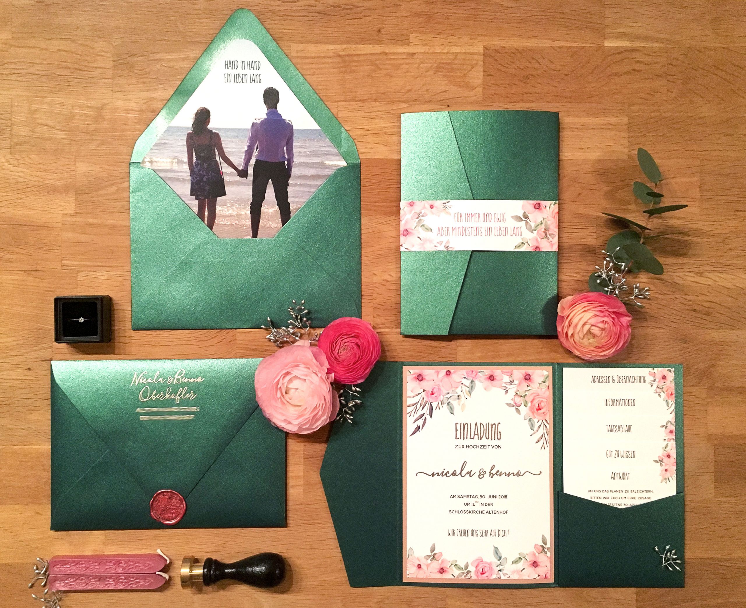 DIY Embossed Wedding Invitations
 My DIY Story Embossed Jade & Rose Pocket Invitation
