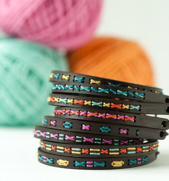 DIY Embroidery Kit
 DIY Embroidery Kit Super Skinny Leather Cuff Bracelet