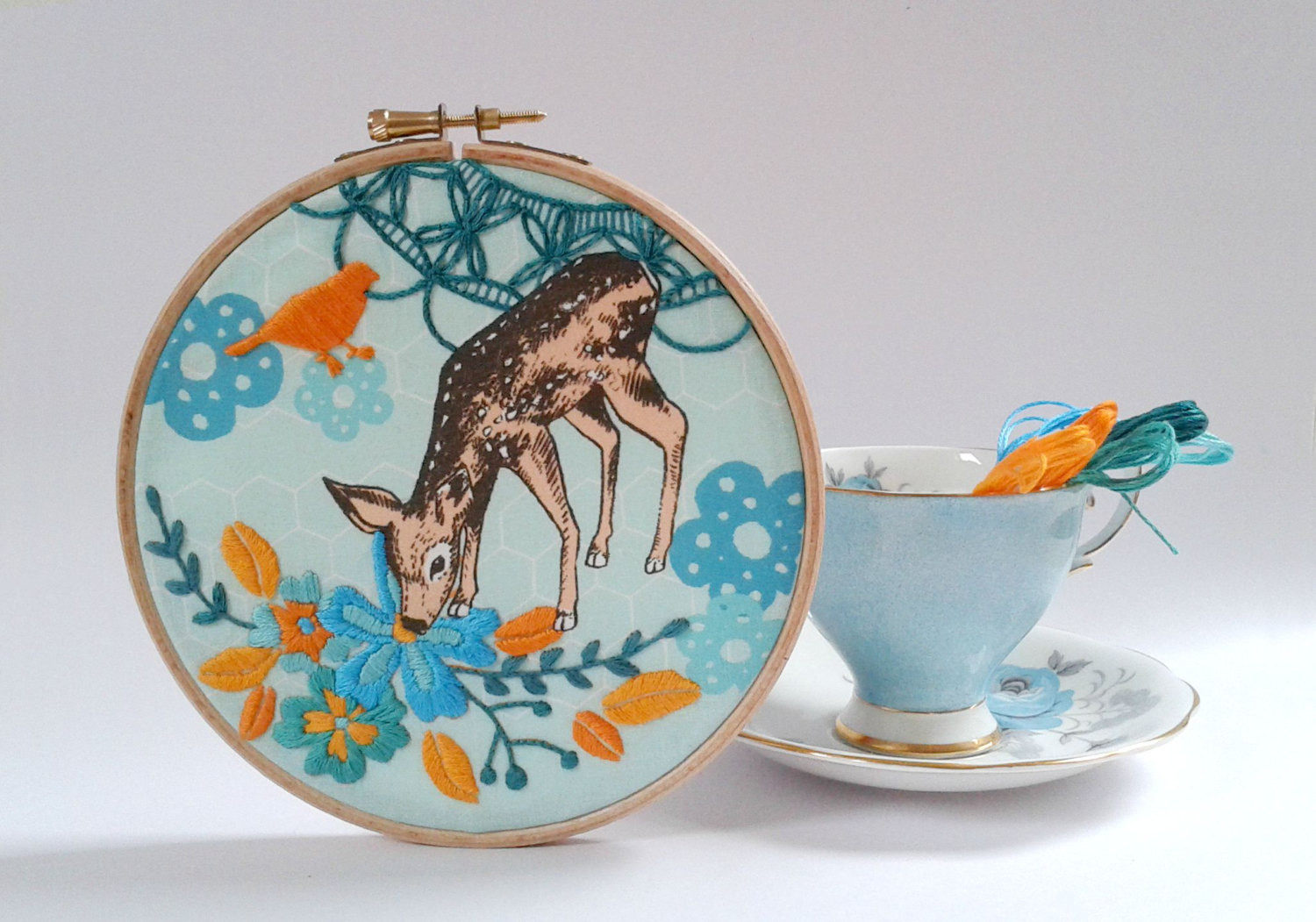 DIY Embroidery Kit
 Little fawn embroidery kit DIY hoop art Deer bird and