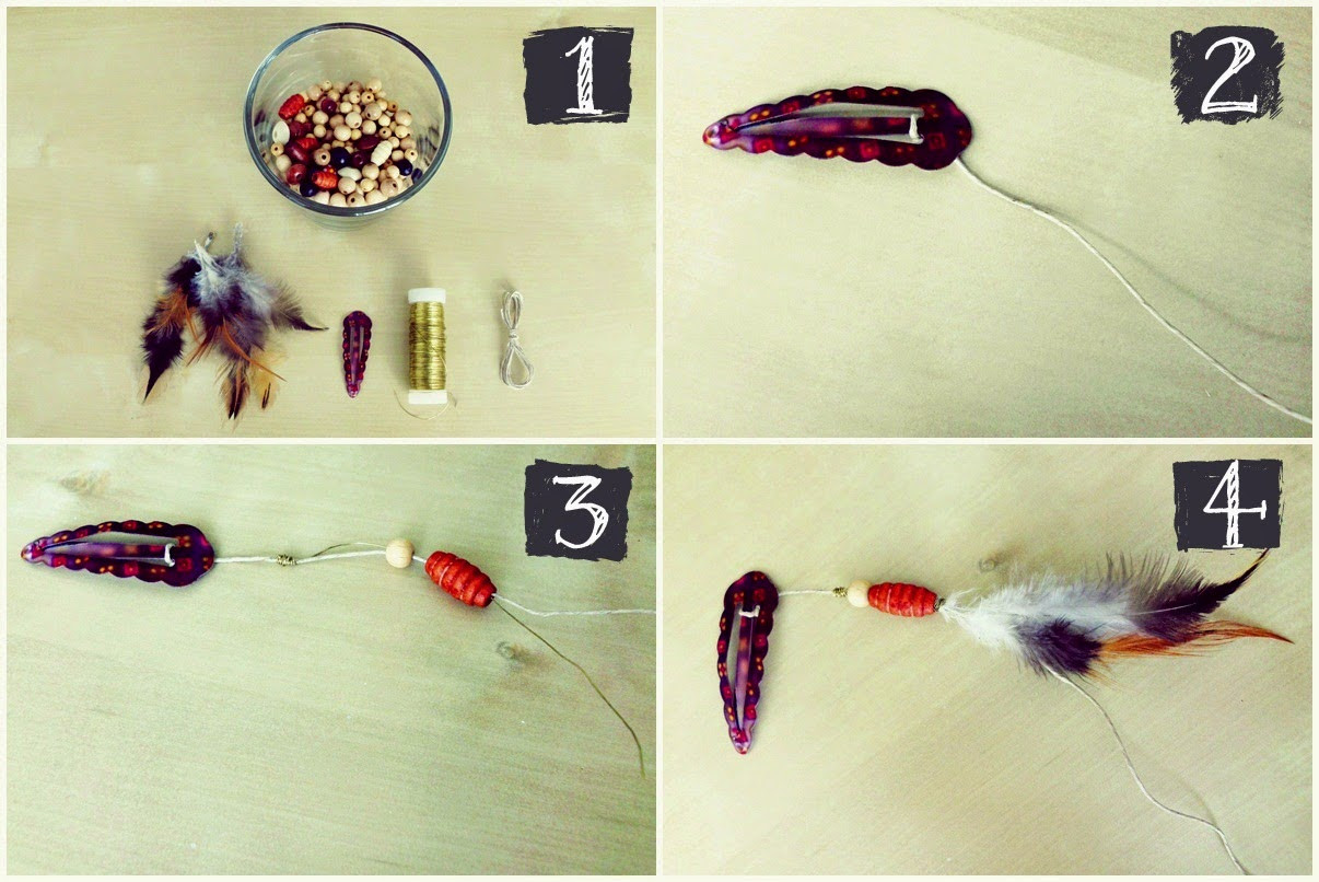 DIY Feather Hair Clips
 Curious and Catcat DIY Long Feather Hair Clip