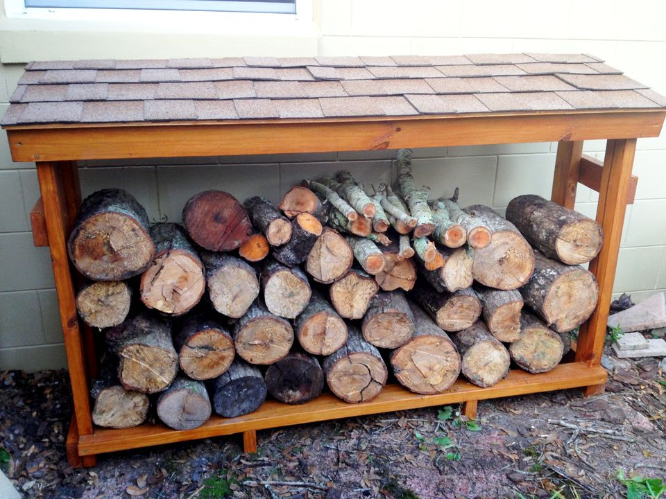 DIY Firewood Rack With Roof
 Firewood rack plete with a shingled roof