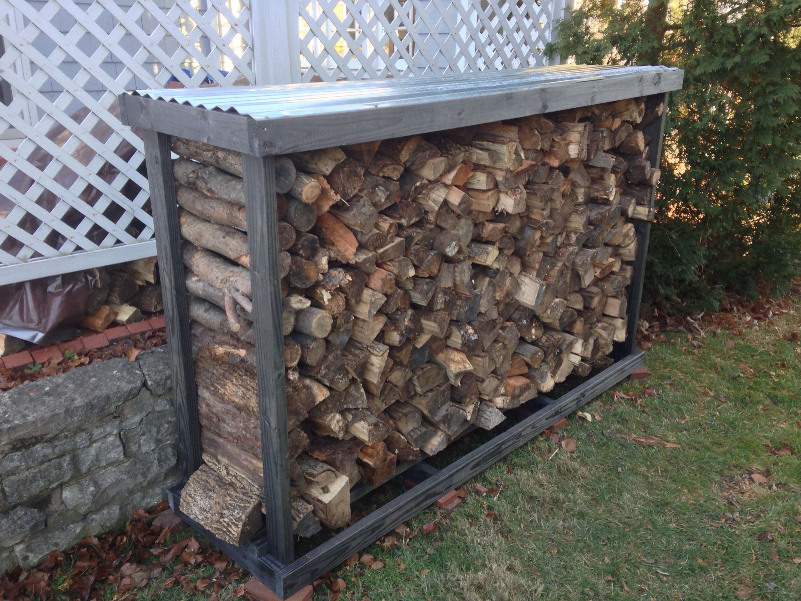 DIY Firewood Rack With Roof
 $50 Homemade Firewood Rack 4x 2"x4"x5 Treated Lumber