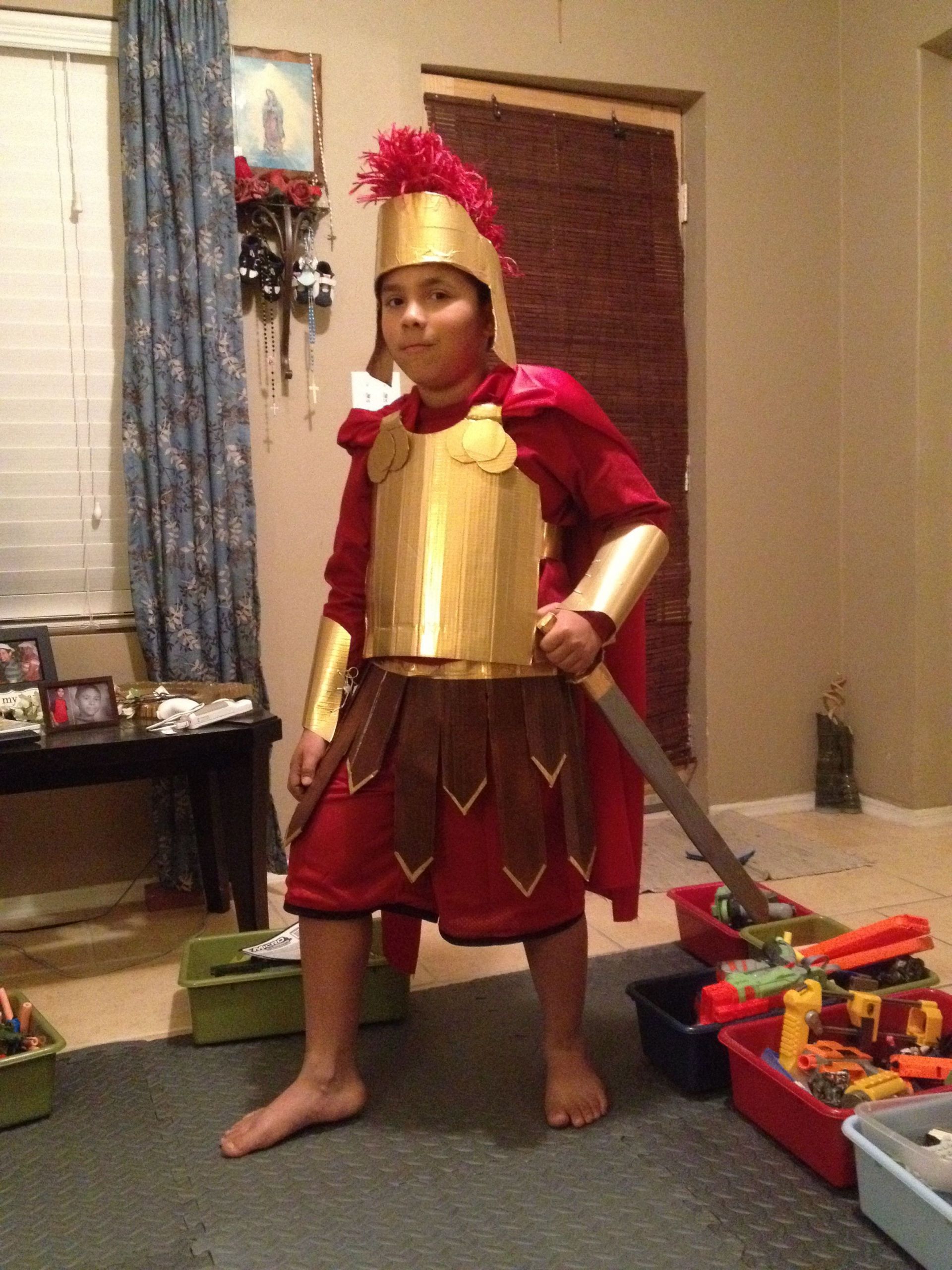 DIY Gladiator Costume
 Diy duct tape Roman costume gold duck tape and cardboard