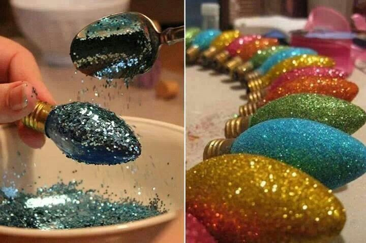 DIY Glitter Ornaments With Hairspray
 Old bulbs Hairspray will keep the glitter on