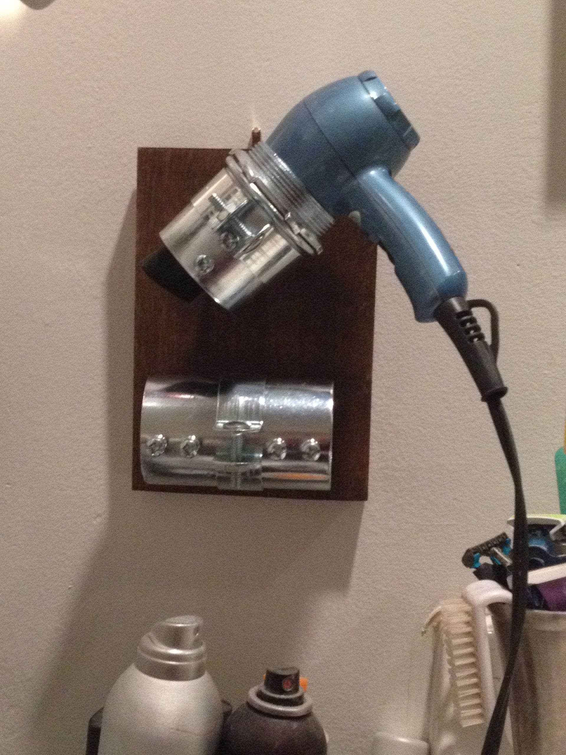 DIY Hair Dryer And Curling Iron Holder
 Dryer and flat iron holder