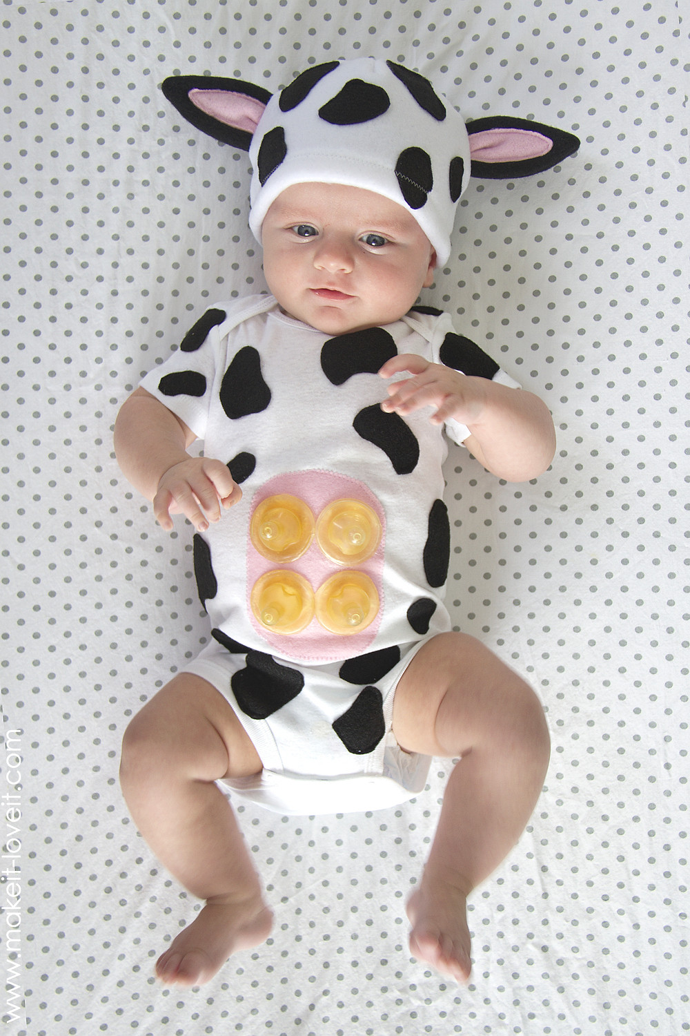 DIY Halloween Costumes For Babies
 Baby Cow Costume with an UDDER
