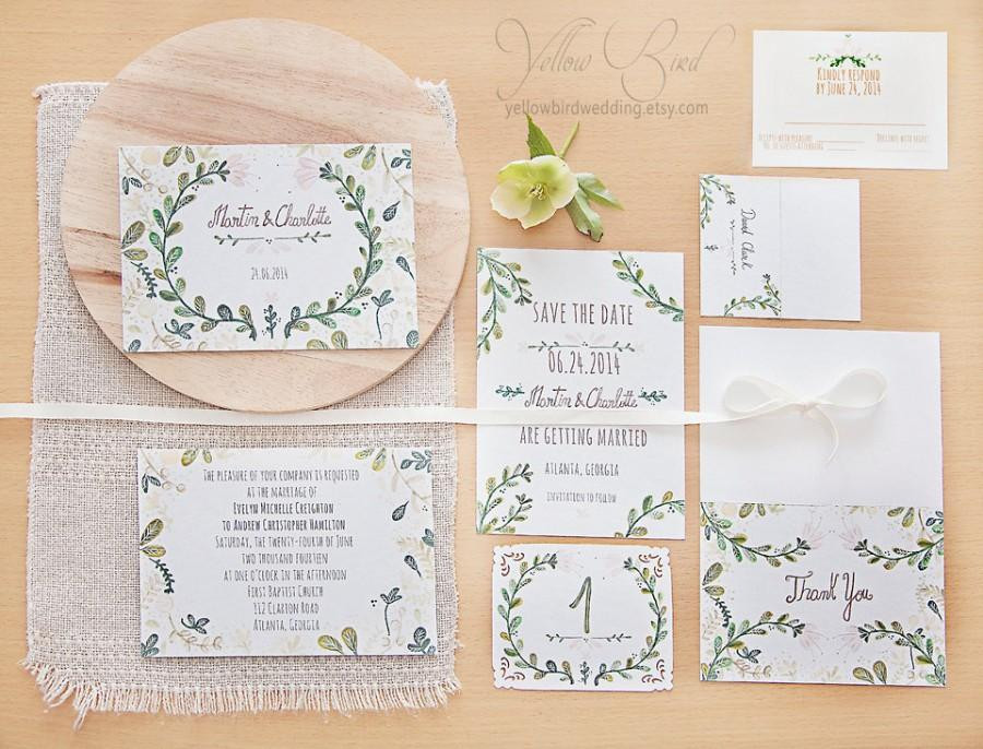 DIY Handwritten Wedding Invitations
 Floral Wedding Invitation Set Hand Painted Handwritten