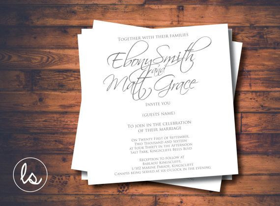 DIY Handwritten Wedding Invitations
 DIY PRINTABLE Grey Wedding Invitation Handwritten