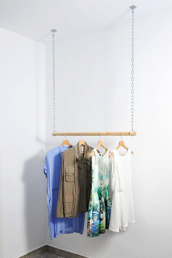 DIY Hanging Clothes Rack From Ceiling
 Wooden Floating Hanging Clothes Rack van AvelereDesign op