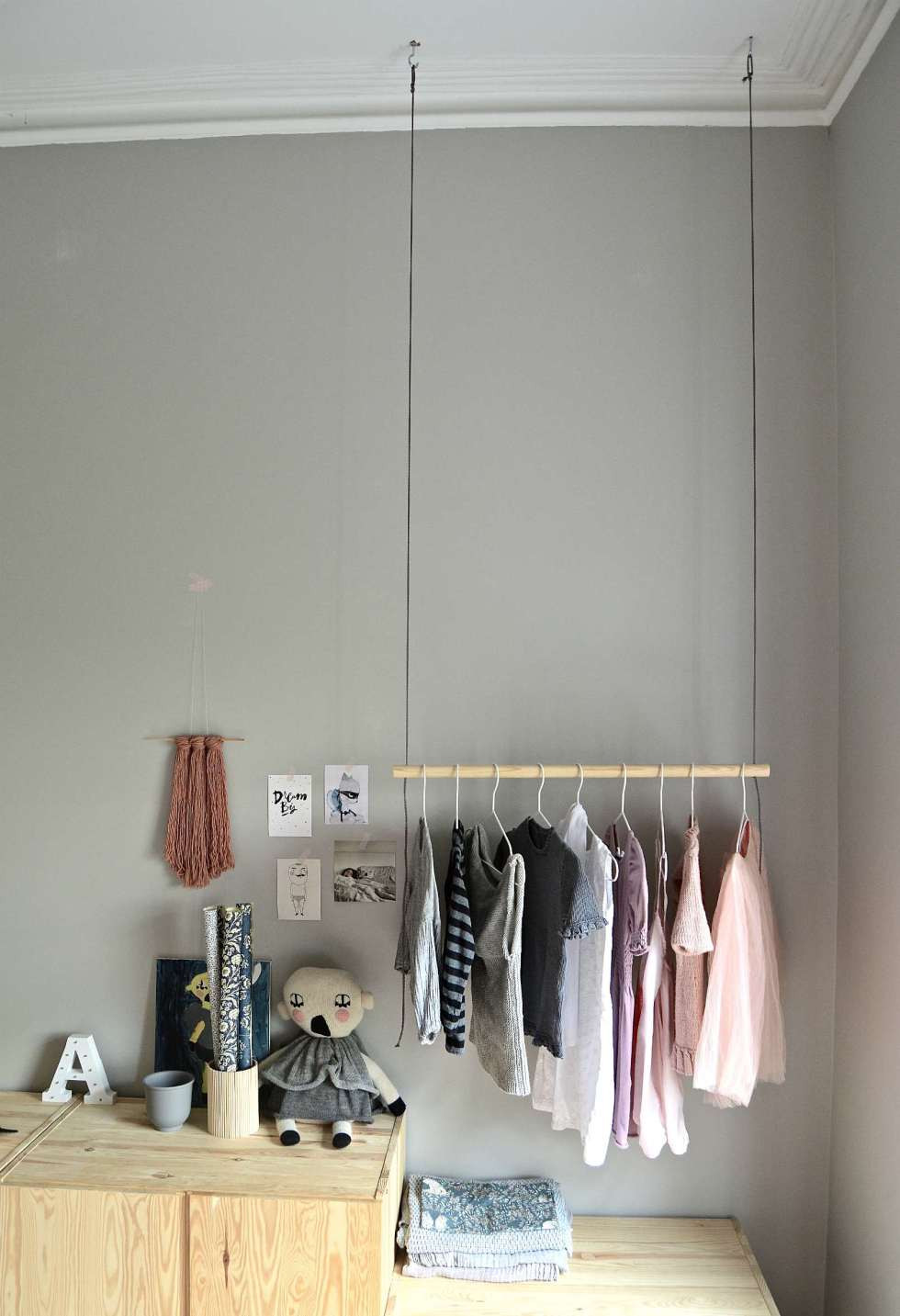 DIY Hanging Clothes Rack From Ceiling
 Hang on With this DIY hanging clothes rack DIY home