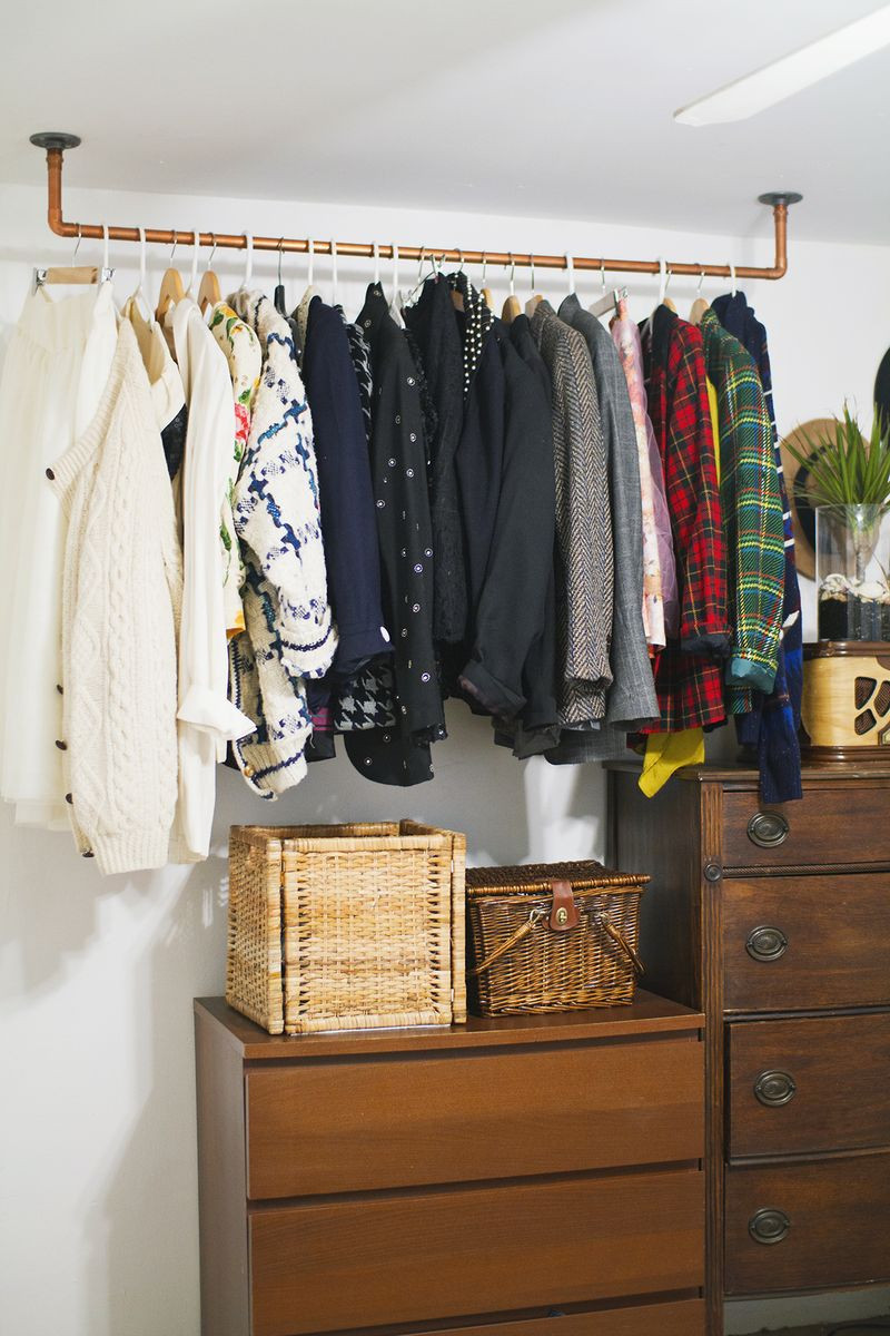 DIY Hanging Clothes Rack From Ceiling
 Hanging Copper Pipe Clothing Rack DIY A Beautiful Mess