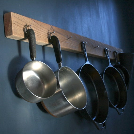 DIY Hanging Pan Rack
 Items similar to DIY aesthetic reclaimed wood pot & pan