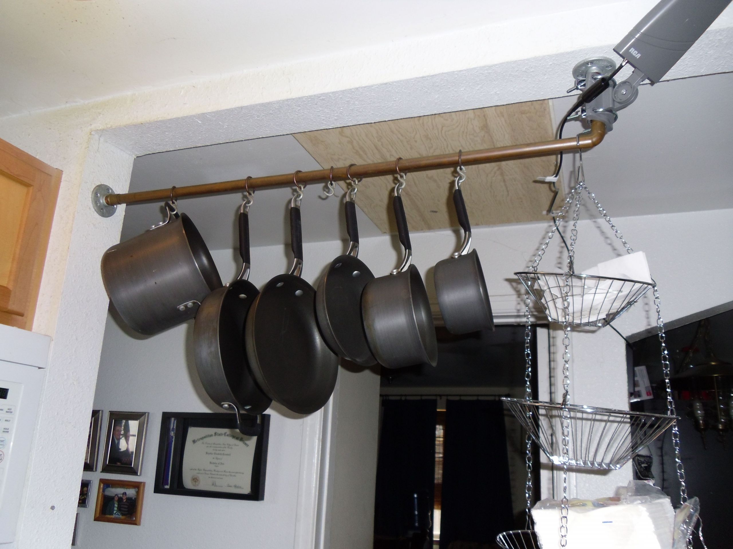 DIY Hanging Pan Rack
 Image result for hanging pan rack