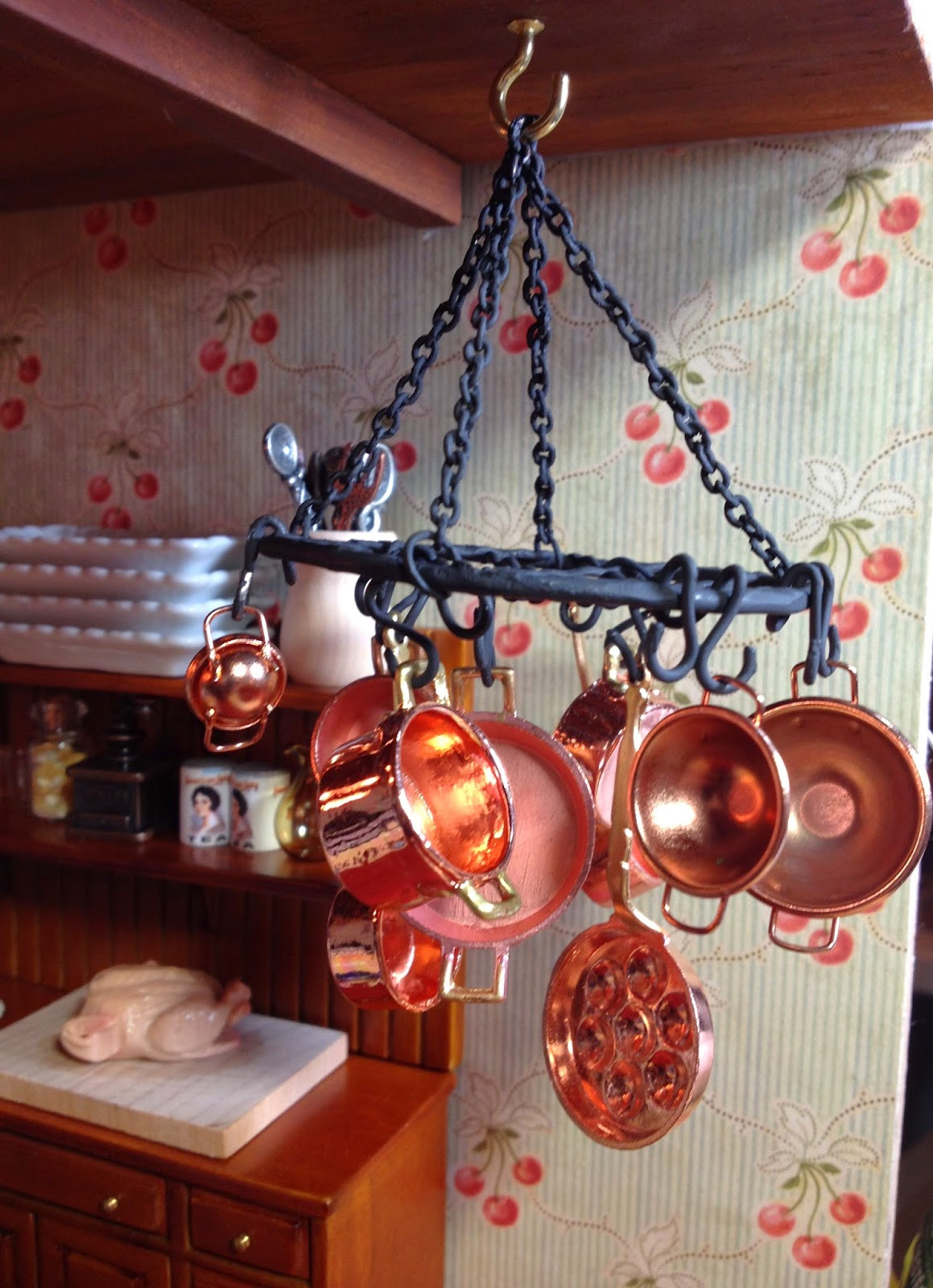 DIY Hanging Pan Rack
 Jocelyn s Mountfield Dollhouse DIY Hanging Metal Pot Rack