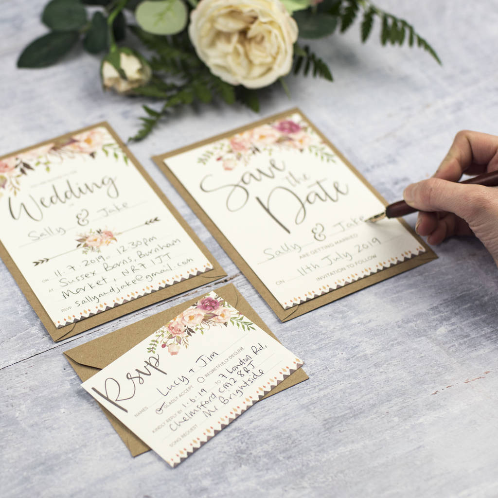 DIY Invites Wedding
 boho floral diy wedding invitation set by russet and gray