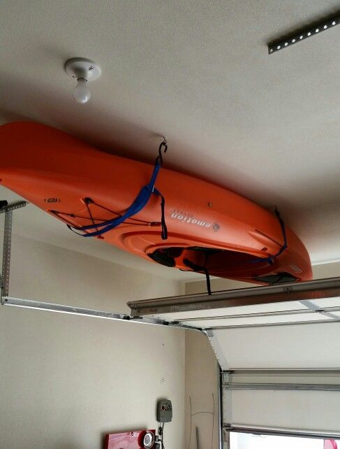 DIY Kayak Rack Ceiling
 Quick and easy kayak storage 4 eyelets and two pull