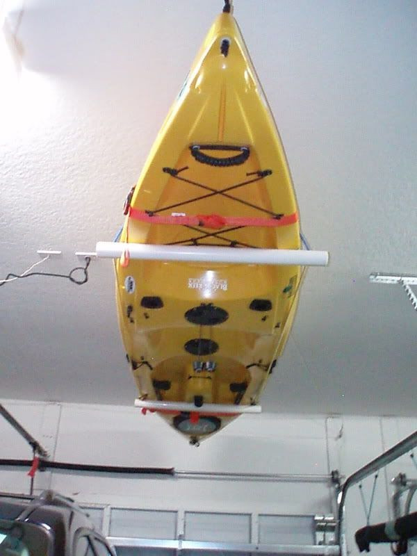 DIY Kayak Rack Ceiling
 store them upside down nice pvc