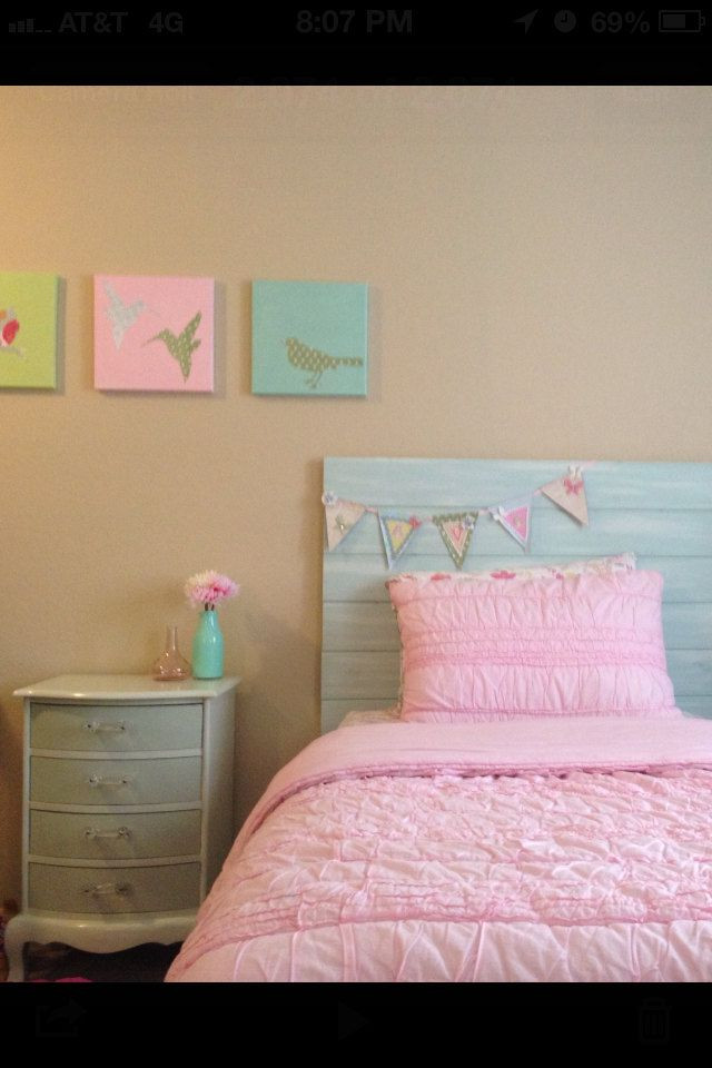 DIY Kids Headboard
 Handmade hand painted twin headboard by awhimdesign on