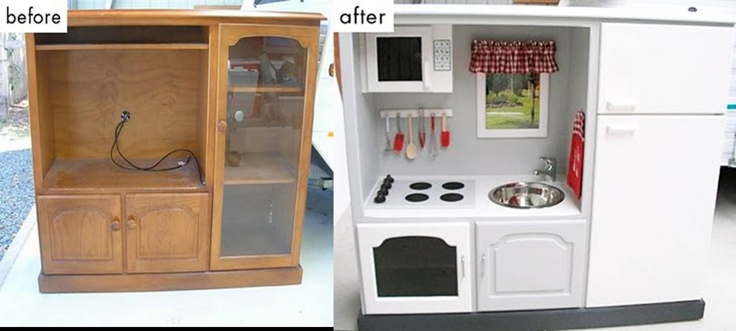 DIY Kids Kitchen Set
 DIY Kitchen Set They used an entertainment unit and made