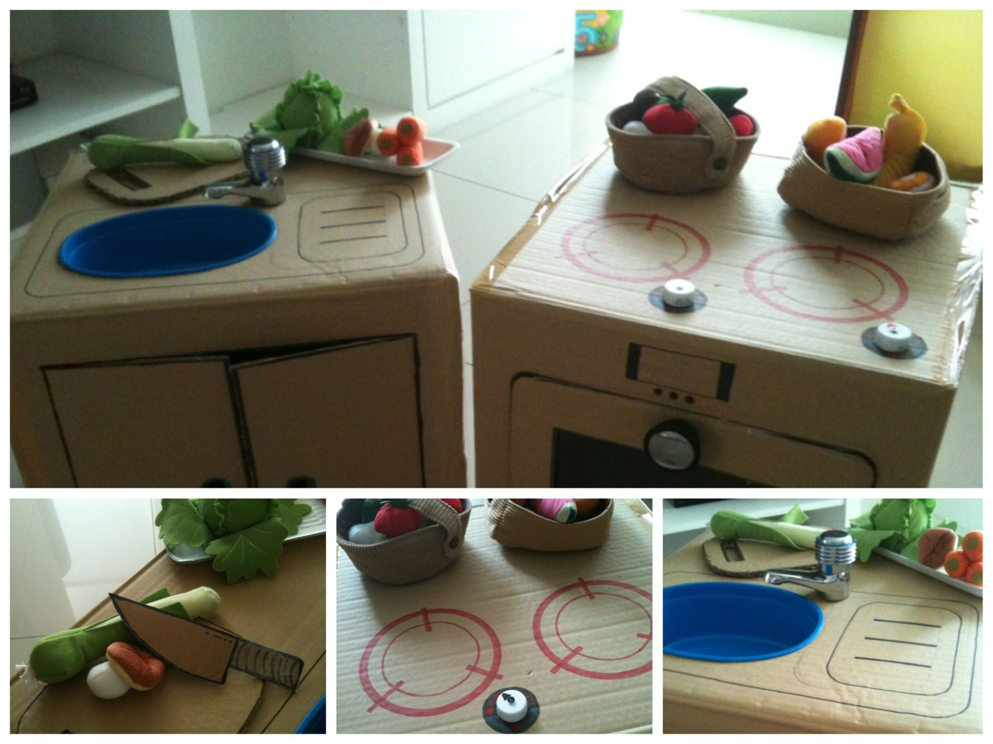 DIY Kids Kitchen Sets
 DIY cardboard kitchen set with IKEA toy ve ables and