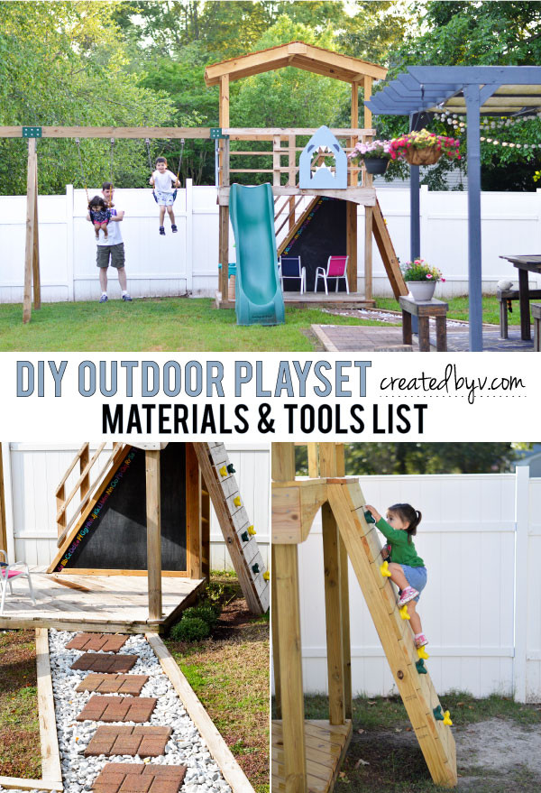 DIY Kids Playset
 DIY Outdoor Playset Materials & Tools List created by v