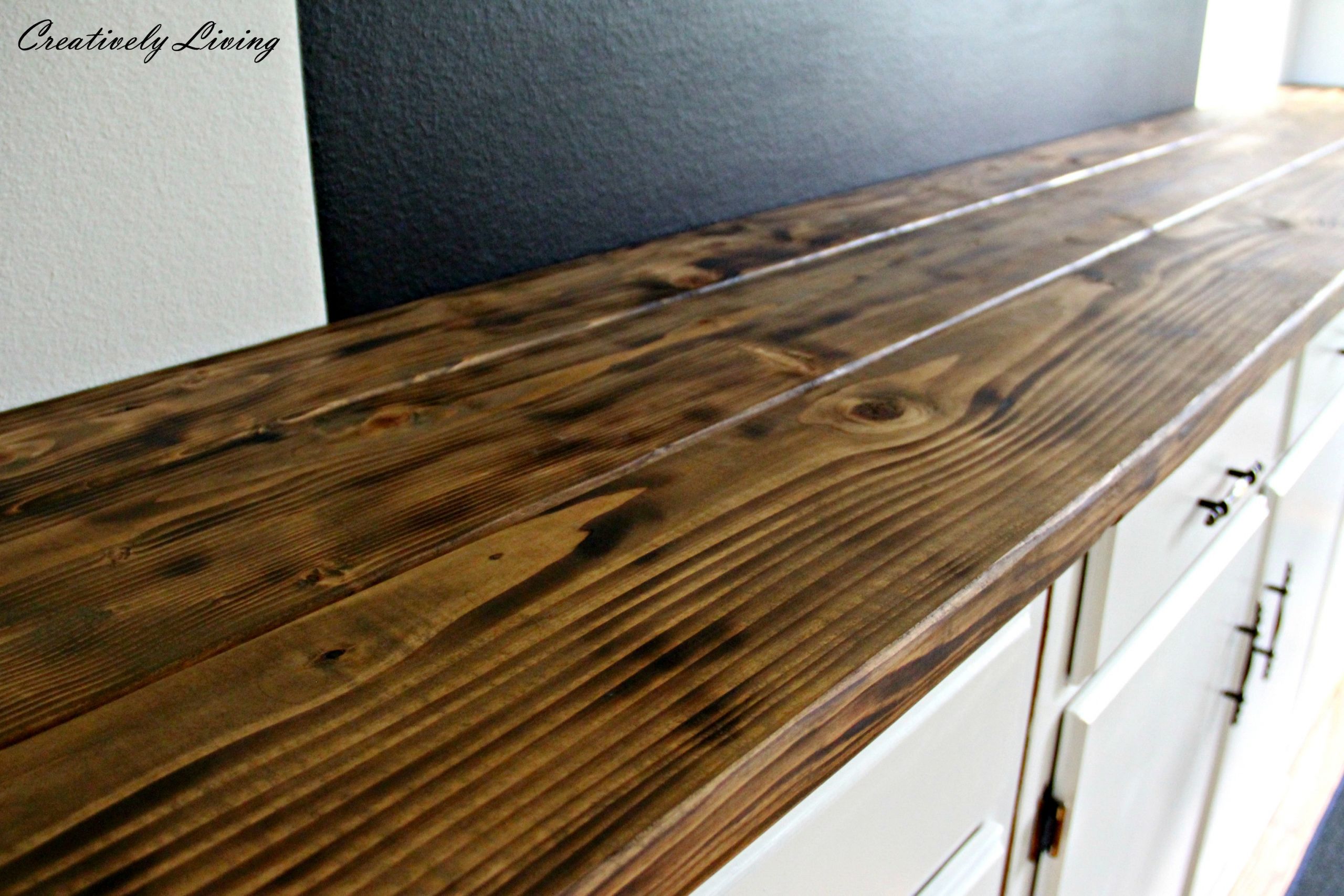DIY Kitchen Countertops Wood
 Torched DIY Rustic Wood Counter Top for Under $50 by