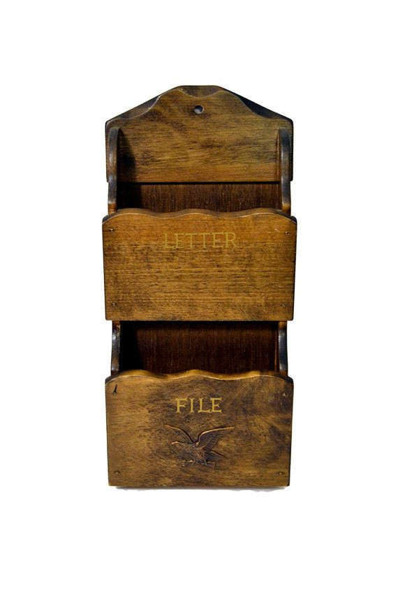 DIY Letter Organizer
 Two Pocket Wooden Mail Holder Vintage Letter File