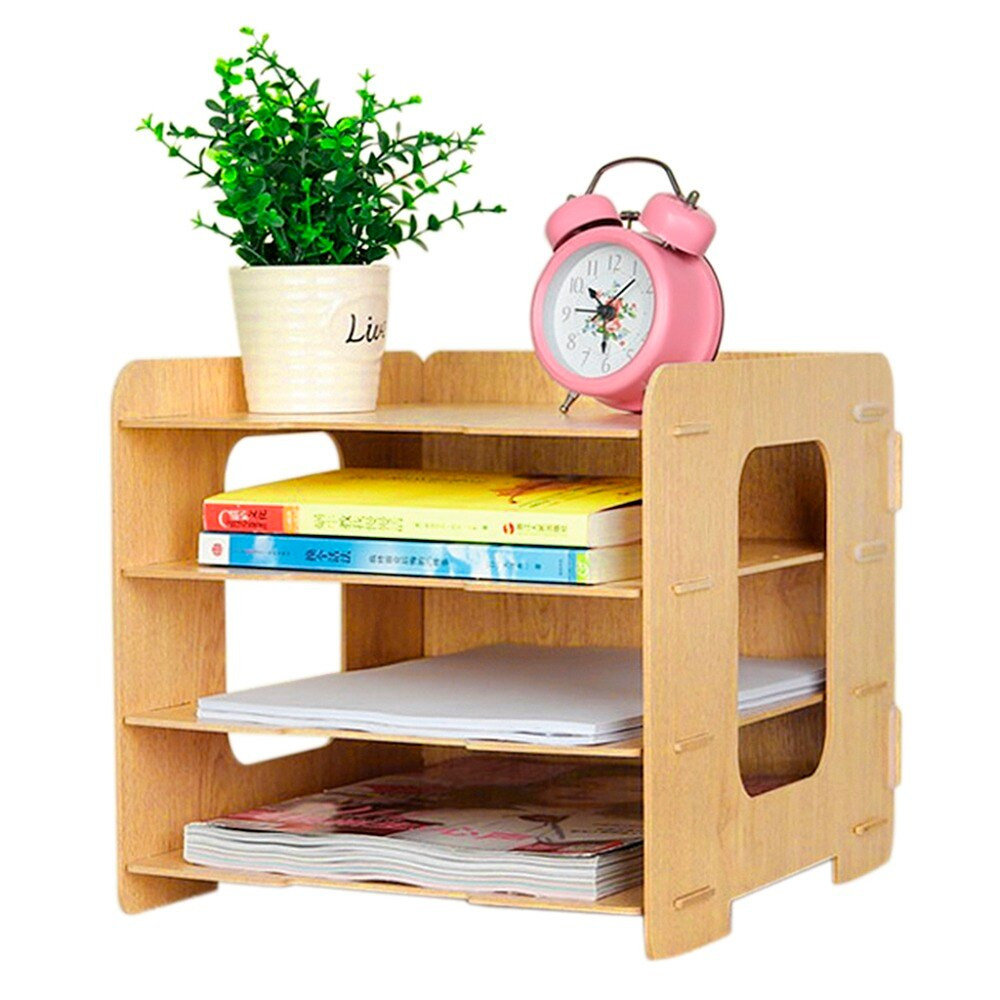 DIY Literature Organizer
 Desktop Bookshelf Wood DIY 4 partments Literature A4