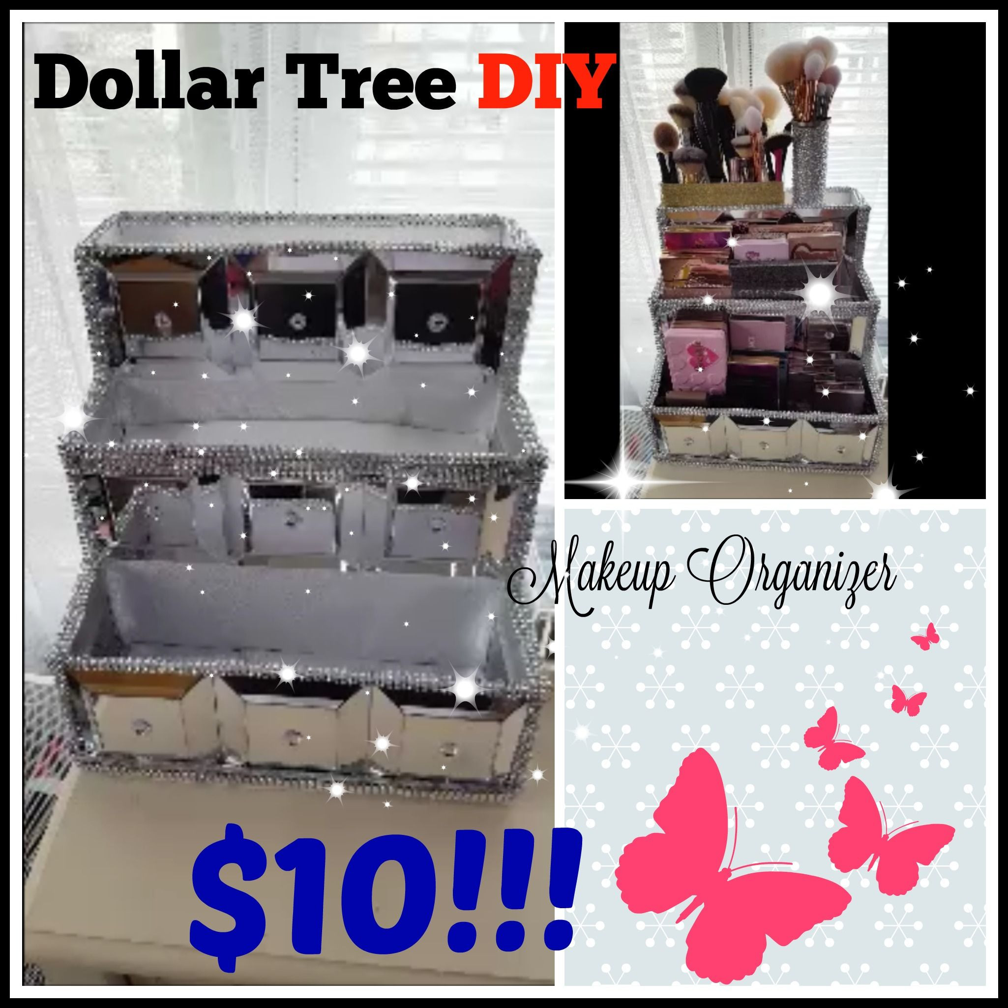 DIY Makeup Organizer Dollar Tree
 uploaded to rachaelcpr on You Tube diy makeup storage diy