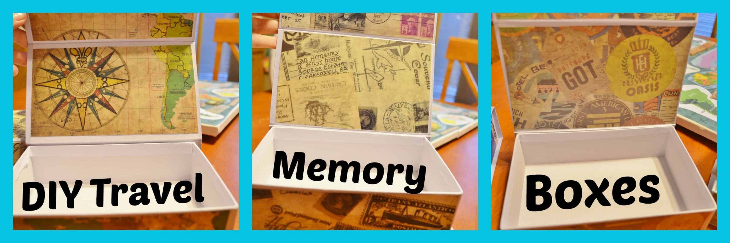 DIY Memory Boxes
 DIY Mod Podge Memory Boxes & Travel Memory Map Project